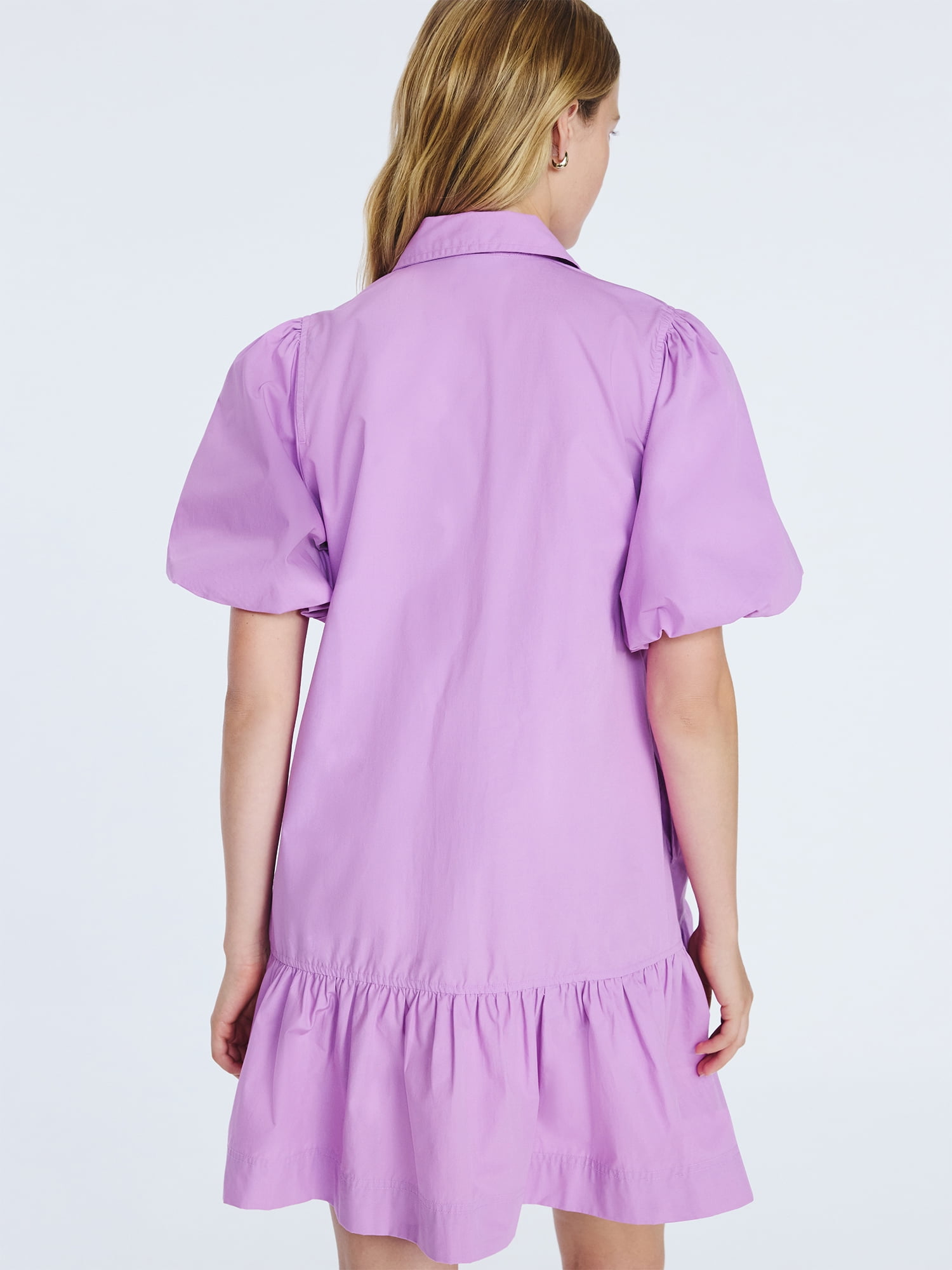 Free Assembly Women’s and Women's Plus Cotton Ruffle Mini Dress with Puff Sleeves, Sizes XS-4X