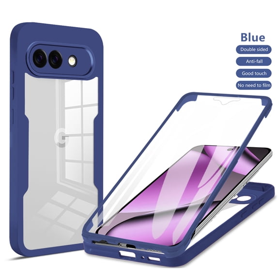 Designed for Google Pixel 10A Case Full-Body Bumper Case Cover Built in Screen Protector Shockproof Transparent Back 360 Full Body Protective Case for Google Pixel 10A, Blue