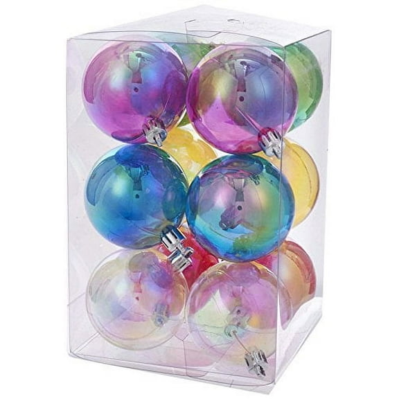 Kurt Adler 60MM Shatterproof Multicolor Iridescent Ball Ornaments, 12-Piece Box