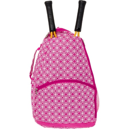 Tennis Bags Backpack Straps - LISH NEW Women's Ace Printed Tennis Racket Holder Travel Backpack Tote Bag