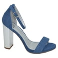 thumbnail image 2 of Delicious Women Thick Block Chunky High Heels Ankle Strap Open Peep Toe SHINY-S Blue Denim / Silver Heel 10, 2 of 3