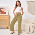 thumbnail image 7 of ZXLBBD Girls Wide Leg Drawstring Elastic Waist Split Hem Loose Solid Color Trousers with Pockets Beach Vacation Fashion Causal Daily Wear,Khaki,Size 15 Y-16 Y, 7 of 7