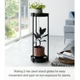 thumbnail image 2 of Yamazaki Home Two-Tier Rolling Plant Stand, Black, Steel, Wheels, 2 of 7