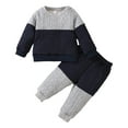 thumbnail image 2 of JIAYUE Boys Outfit Set Long Sleeve Color Block Knit Jacquard Sweatshirt Pants 2 Piece Set For Kids 6 Months To 3 Years Old Stylish Wear, 2 of 8