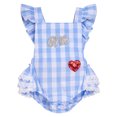 thumbnail image 3 of IBTOM CASTLE Baby Girl 1st Birthday Outfit Summer Vintage Plaid Romper with Headband for Cake Smash Photo Shoot 12-18 Months Blue, 3 of 8