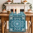 thumbnail image 2 of Blue Vintage Boho Ethnic Table Runner, Abstract Tribal Flower Cotton Linen Kitchen Table Decoration Washable Dining Tabletop Runners for Home Party Decor 13x36 Inches, 2 of 9