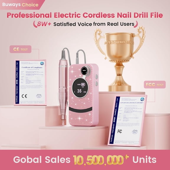 Professional Electric Cordless Nail Drill File with 11 Nail Drill Bits, 35000RPM Glitter e Filer for Nails Kit Machine for Acrylic Nails Gel Polishing for Manicure Salon Home
