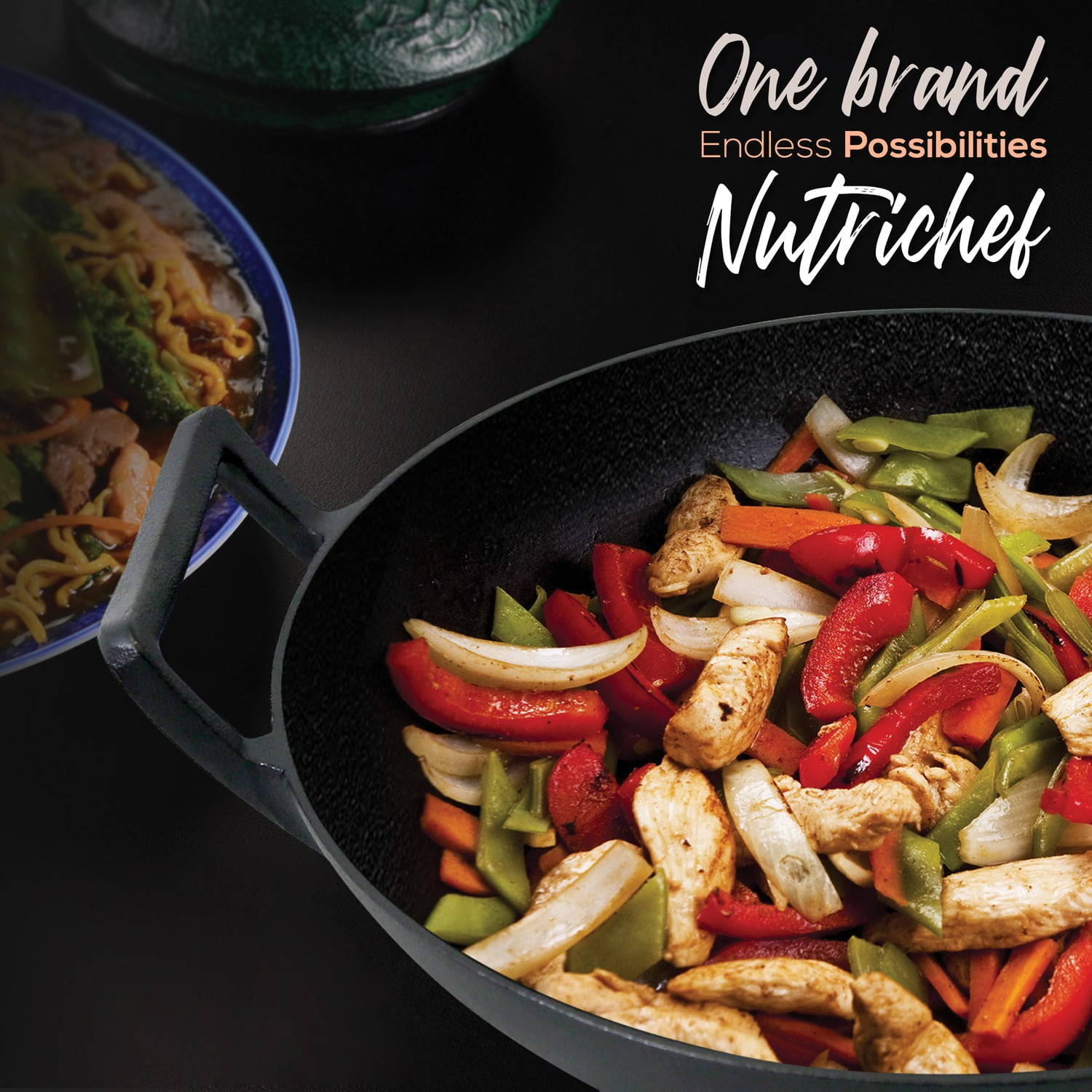 Nutrichef Pre Seasoned Cooking Wok Cast Iron Stir Fry Pan With Wooden Lid Black Walmart Com Walmart Com