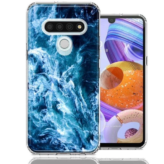 MUNDAZE For LG Stylo 6 Deep Blue Ocean Waves Design Double Layer Phone Case Cover