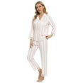 thumbnail image 3 of Baywell Striped Pajamas Set Women Lace Trim Long Sleeve Sleepwear Button Down Nightwear Two Piece Loungewear Set with Two Front Pockets Pink S-2XL, 3 of 5