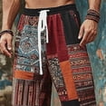 thumbnail image 5 of SGFCWSX Mens Harem Pants Patchwork Elastic Waist Drawstring Loose Boho Hippie Beach Casual Pants Wine Size 4XL, 5 of 5