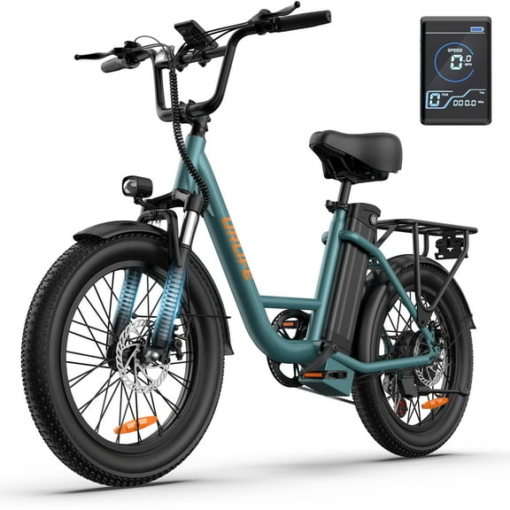 URLIFE 20" Electric Bike for Adults, 750W Peak Motor, 48V 13AH Remobavle Battery, 7-Speed Commuting Ebike, UL2849-Green