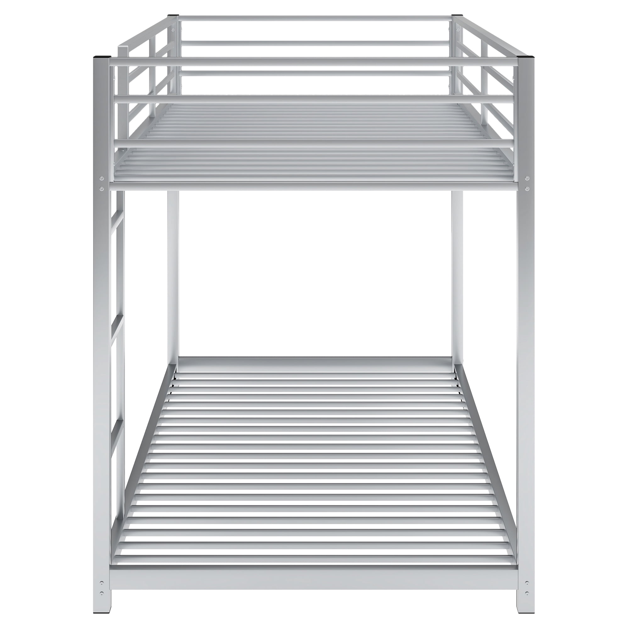 EUROCO Metal Twin over Twin Bunk Bed, Low Profile Bunk with Ladder and Full Length Safety Guardrails for Kids Teens Adults, 350lb Capacity Heavy Duty Space-Saving Bed Frame, Silver