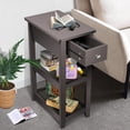 thumbnail image 3 of Side Table Living Room, Narrow End Table with Drawer and Shelf, 3-Tier Sofa End Table for Small Space, Bed Room Office, Brown, 3 of 7