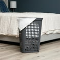 thumbnail image 2 of Mind Reader Plastic Tapered Laundry Hamper with Lid, Clothes Basket with Swiss Cross Cut-Outs, Grey, 2 of 6