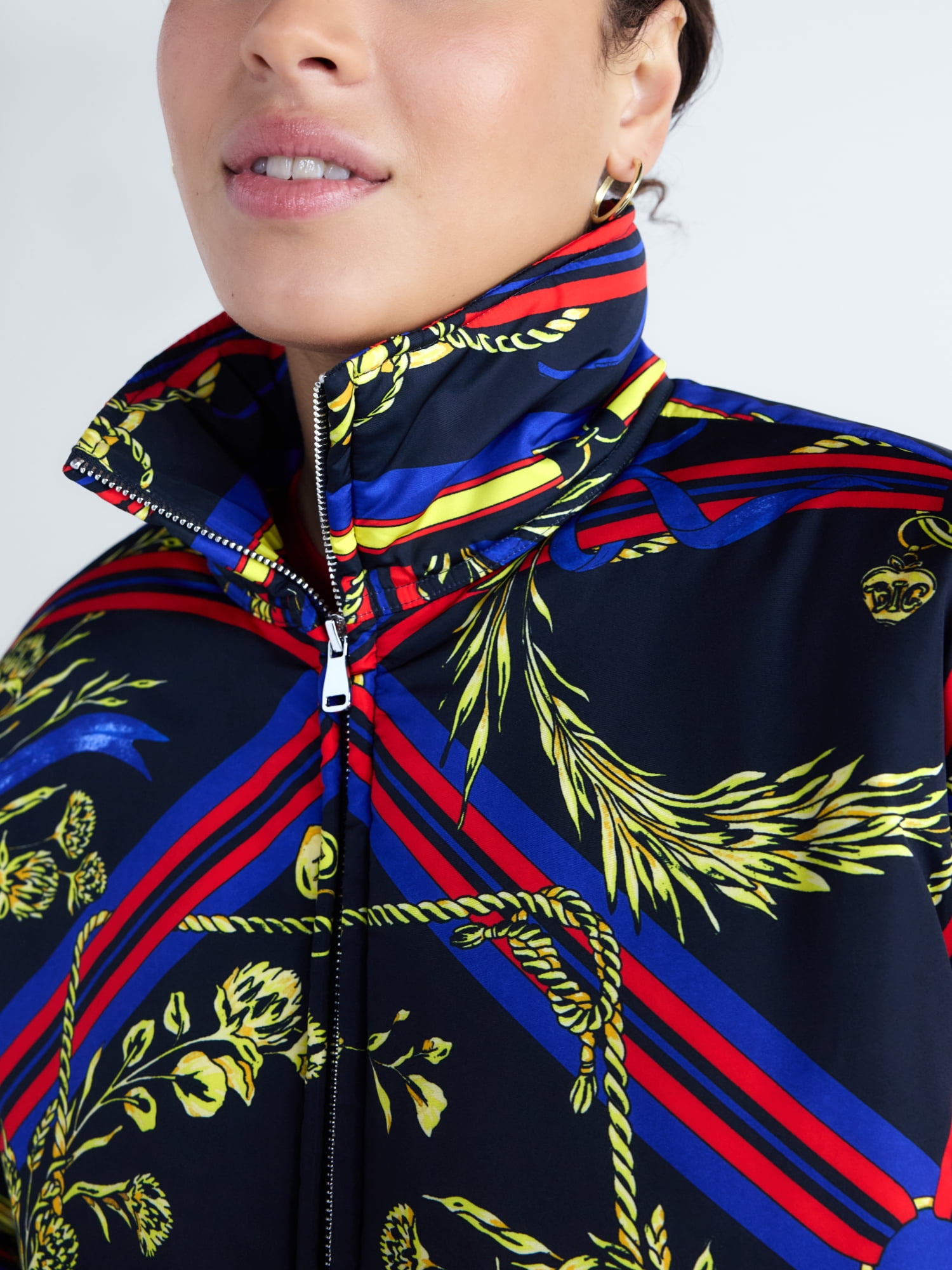 Free Assembly Women's and Women's Plus Scarf Print Balloon Puffer Jacket, Sizes XXS-4X