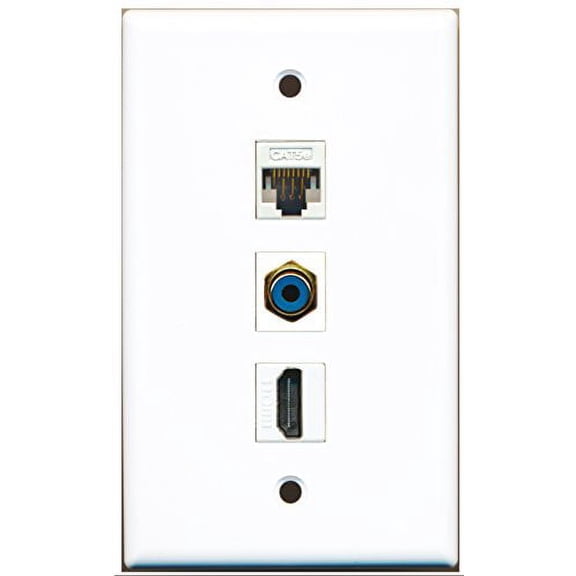 RiteAV - 1 Port HDMI and 1 Port RCA Blue and 1 Port Cat5e Ethernet White Wall Plate