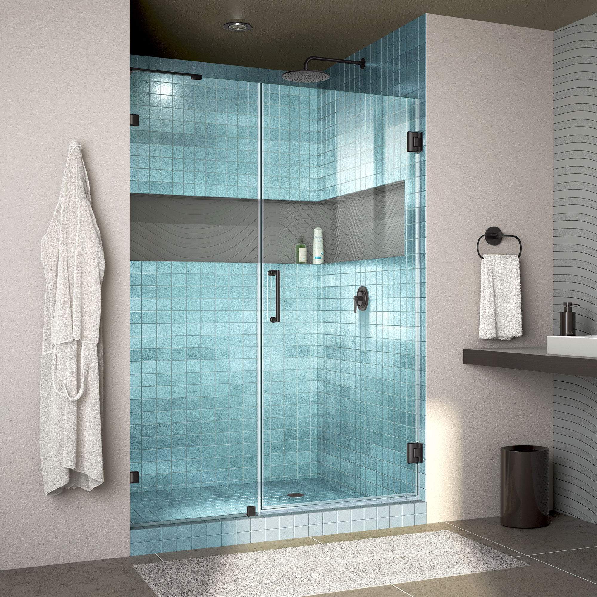 DreamLine Unidoor Lux 49 in. W x 72 in. H Fully Frameless Hinged Shower Door with L-Bar in Satin Black
