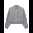 thumbnail image 1 of Chaqueta de Color Liso para Mujer, Chaqueta Corta Informal de , Chaqueta de Larga con Cremallera, Abrigo, Ropa de Abrigo Gris M, 1 of 5