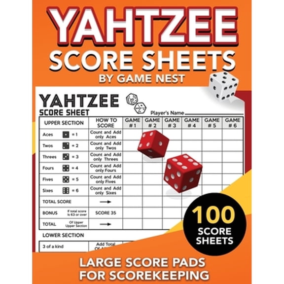 Pre-Owned Yahtzee Score Sheets: 100 Large Score Pads for Scorekeeping 8.5" x 11" Yahtzee Score Cards (Paperback) by Game Nest