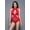 Red, variant on Women's Mesh keyhole halter teddy with criss cross front and lace trim 80065-RED