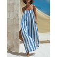 thumbnail image 5 of Ahabrexf Summer Dresses for Women, Spaghetti Strap Geometric Neck, Lengthwise Stripe Loose Maxi Sundress for Beach Vacation Wear, 5 of 7