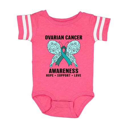

Inktastic Ovarian Cancer Awareness Hope Support and Love Gift Baby Boy or Baby Girl Bodysuit