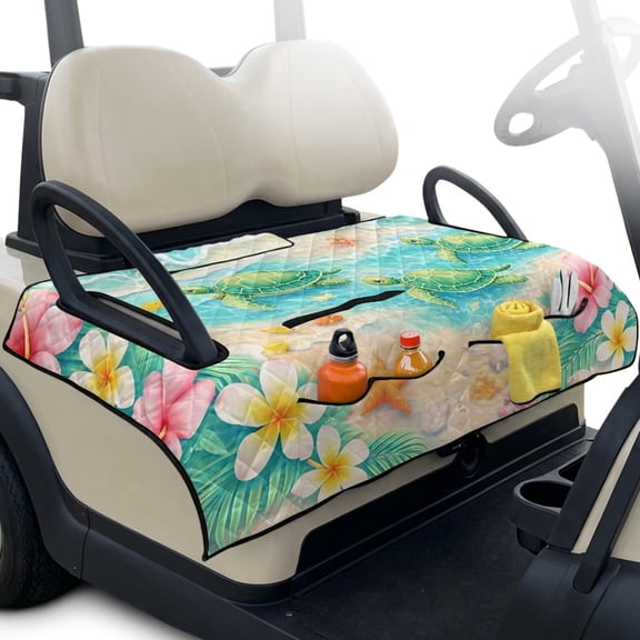 LedBack Sea Turtle Print Golf Cart Seat Covers Club Car Hibiscus Plumeria Print Golf Cart Towel Seat Covers with Pockets Suit for EZGO, Yamaha, Club Car, Foldable
