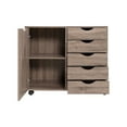 thumbnail image 2 of Naomi Home Amy 5-Drawer Wood Dresser Chest with Cabinet Door, Mobile Storage Organizer & Printer Stand for Home Office Vintage Oak, 2 of 7