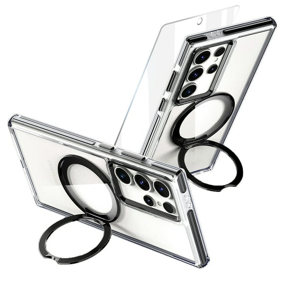 Allytechgroup Screen Protector Clear Case for Galaxy S25 Ultra, Compatible with Magsafe & Car Mount Anti-Yellow Shockproof Bumper Rugged Phone Cases Cover for Samsung Galaxy S25 Ultra 6.9", Black