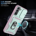 thumbnail image 4 of Design for Samsung Galaxy S23 Plus Phone Case with Camera Lens Sliding Cover Ring Holder Kickstand - Shockproof Heavy Duty Rugged Military Grade Bumper Protective Case for Women Men, Mint+Pink, 4 of 11