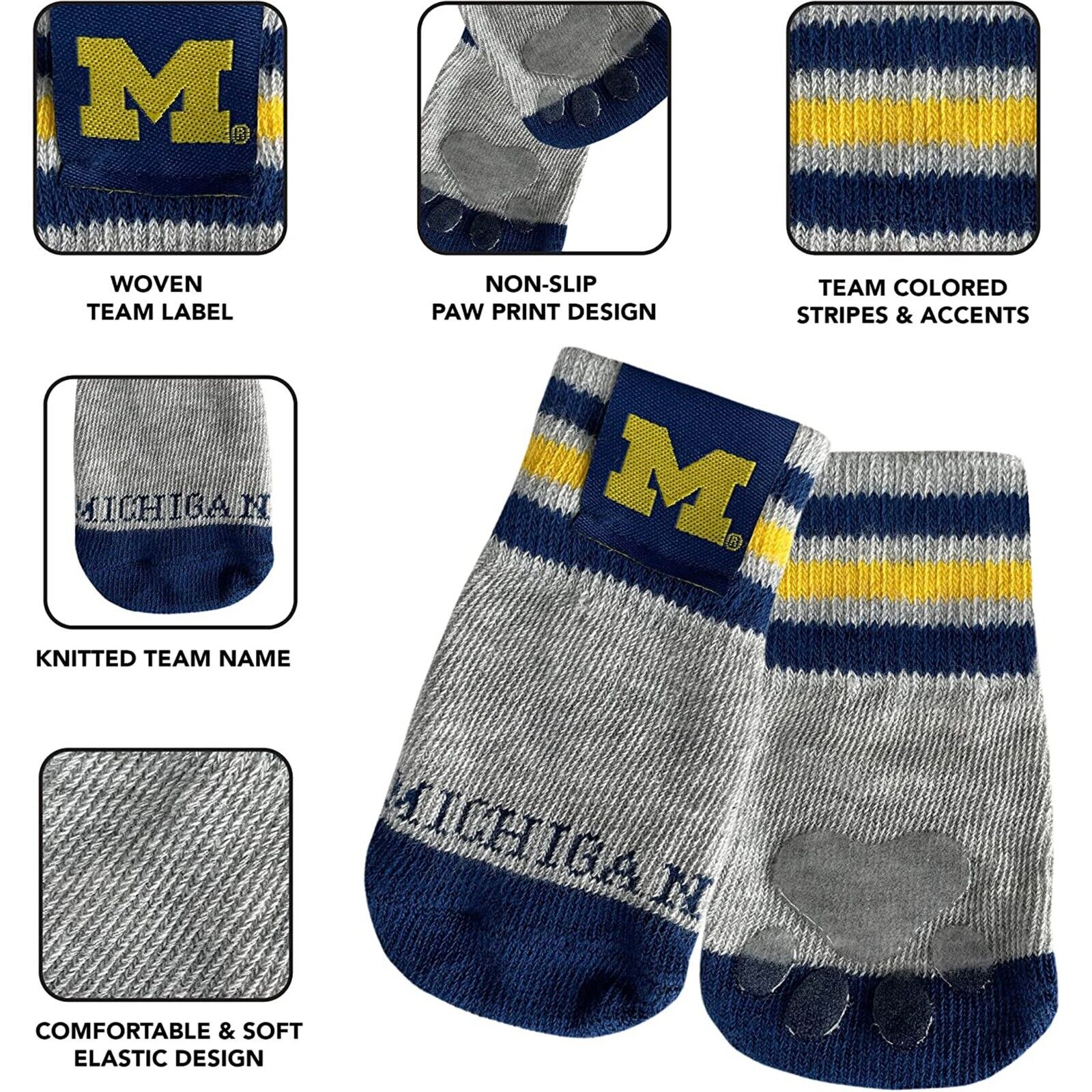 NCAA Anti Slip Dog Socks with Elastic Ribbed Top Indoor/Outdoor Paw Protection