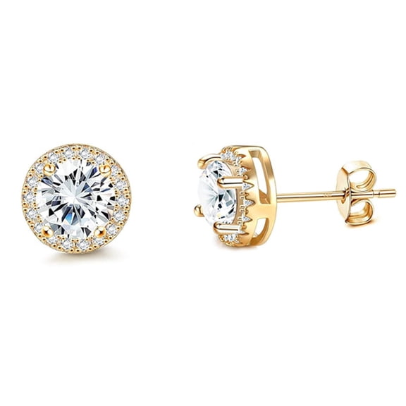4 pair Stud Earrings for Women Men 18K Gold Plated Hypoallergenic Sterling Silver Post Earrings Big Brilliant Simulated Diamond