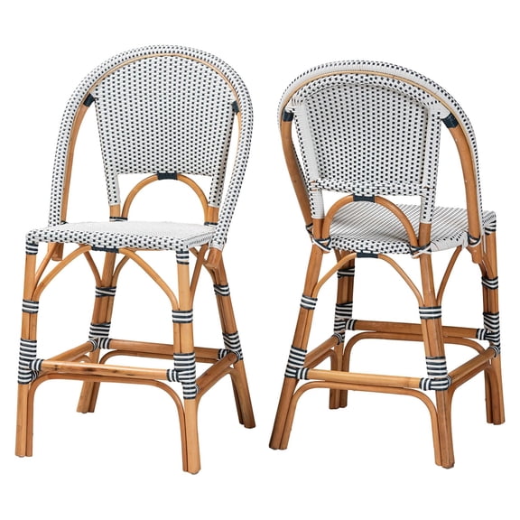 bali & pari Genica Navy and White Weaving and Rattan 2-Piece Counter Stool Set