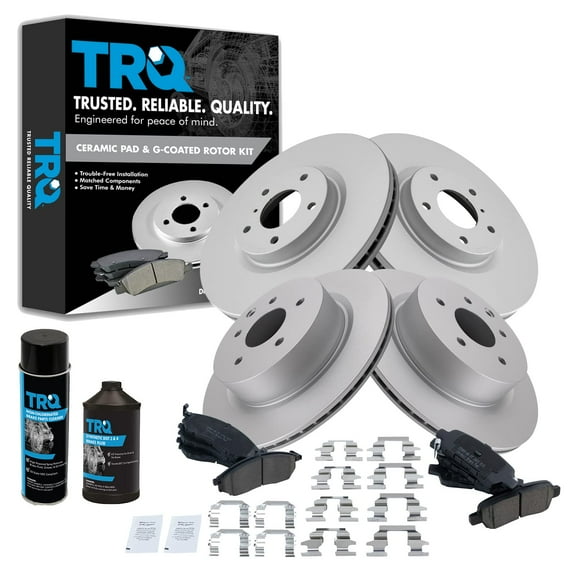 TRQ Front Rear Ceramic Brake Pad Coated Rotor Kit w/Fluids for Nissan Infiniti BKA22945