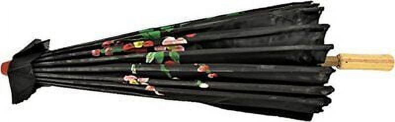 D13156 32" Inch Dia Black Floral Pattern Nylon Parasol Umbrella Decoration