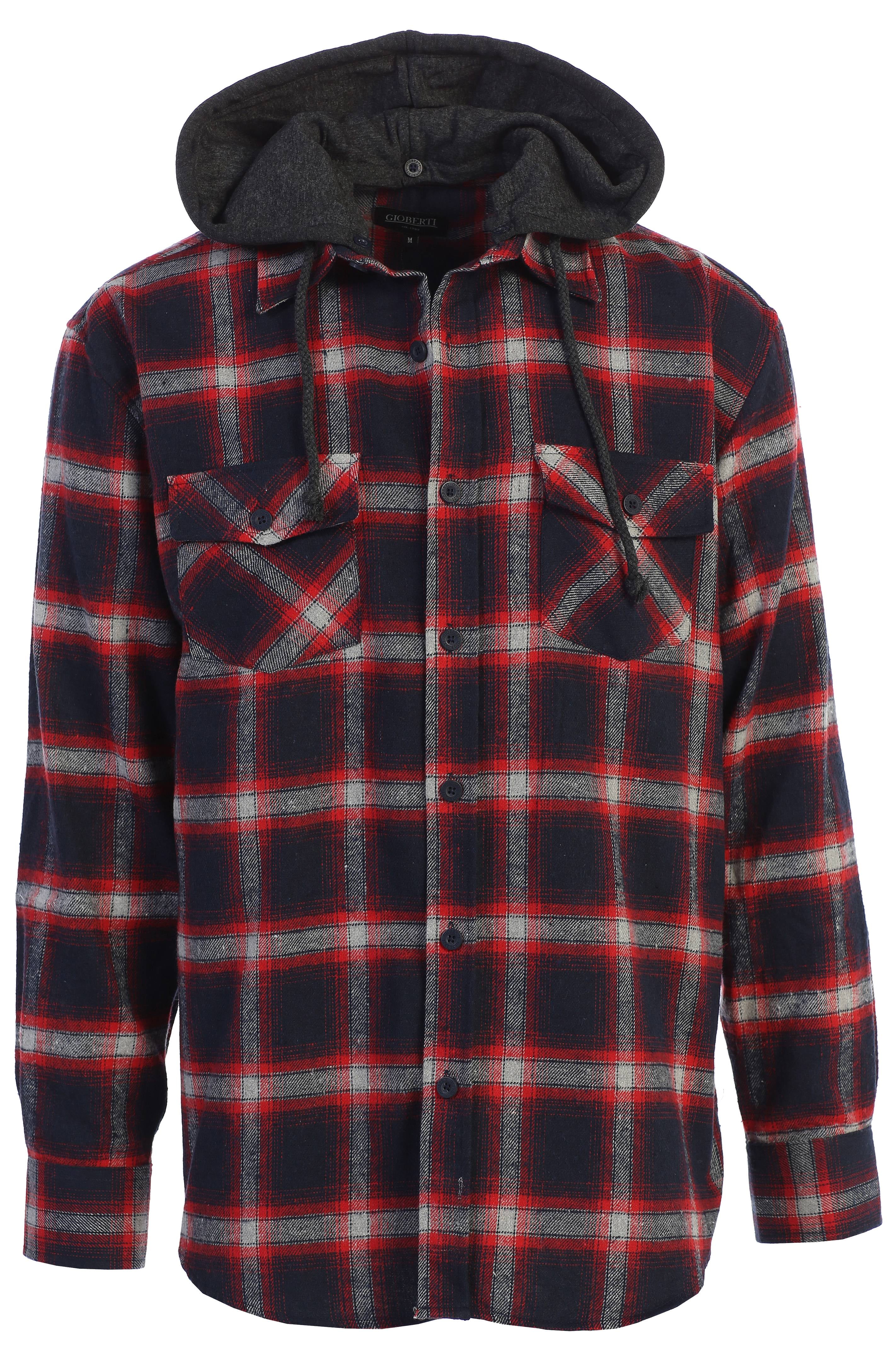 Gioberti Men's Plaid Flannel Shirt With Removable Hood - 100% Cotton Checkered Button-Down, Black, Medium