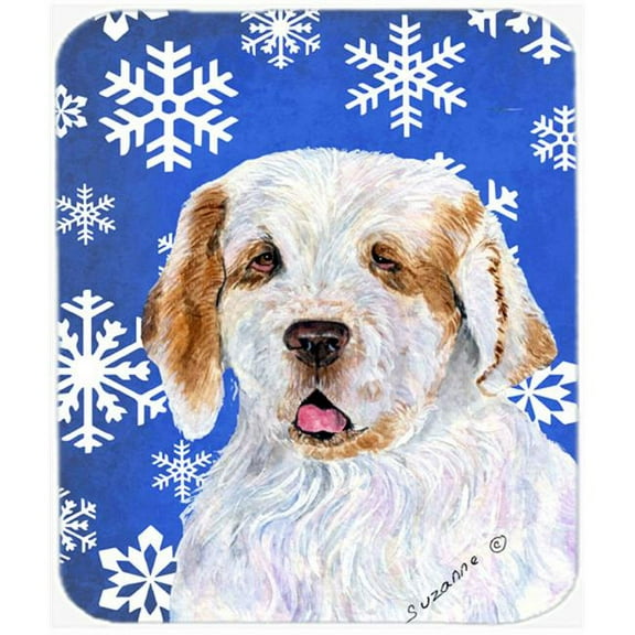 Clumber Spaniel Winter Snowflakes Holiday Mouse Pad, Hot Pad or Trivet
