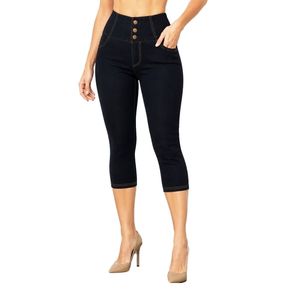 Jvini Women's Pull On Capri Pants Stretch Knit Denim Jeggings With Pockets