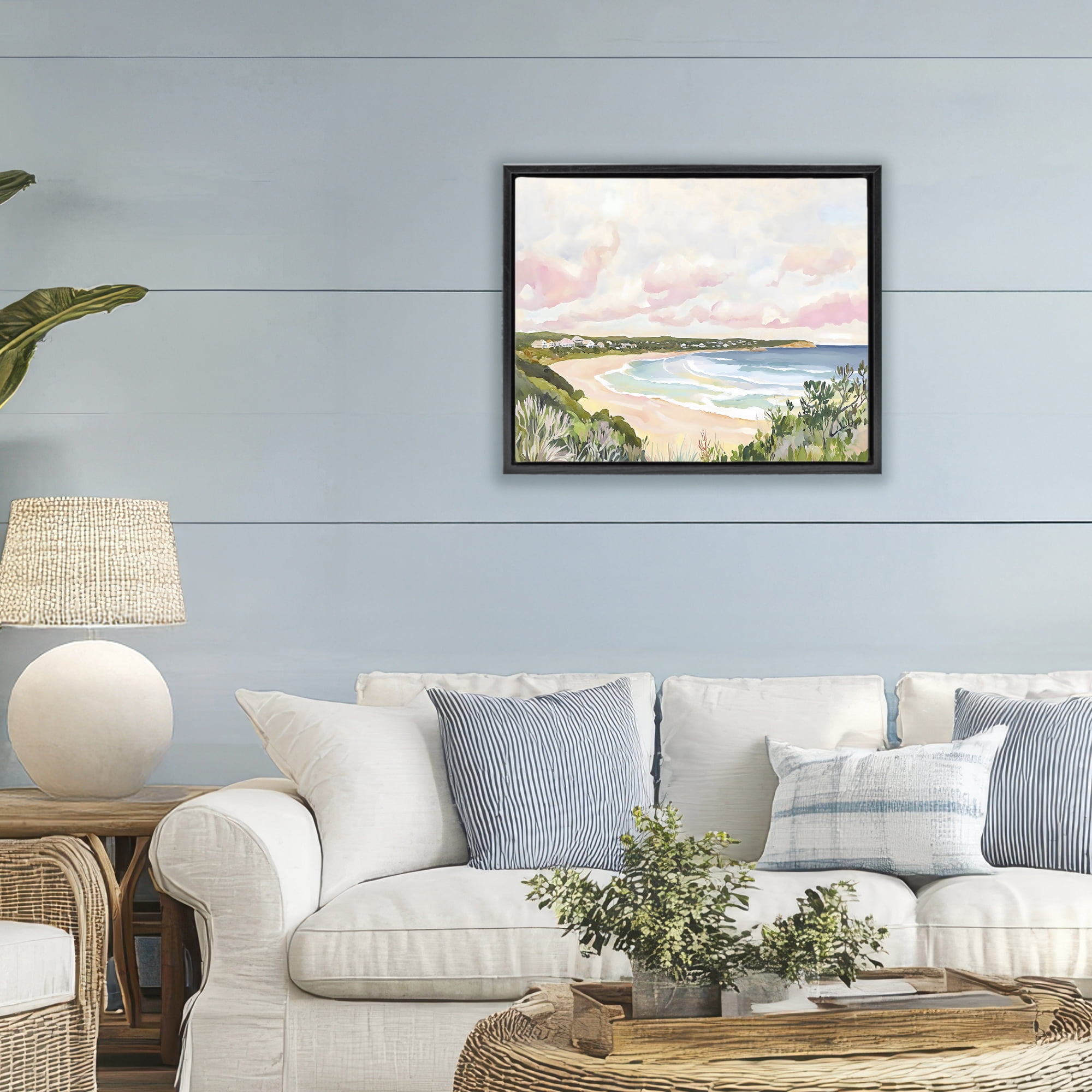 Stupell Industries Serene Sunset Beach Panorama Black Framed Floater Canvas Wall Art, design by The Prints Vibe