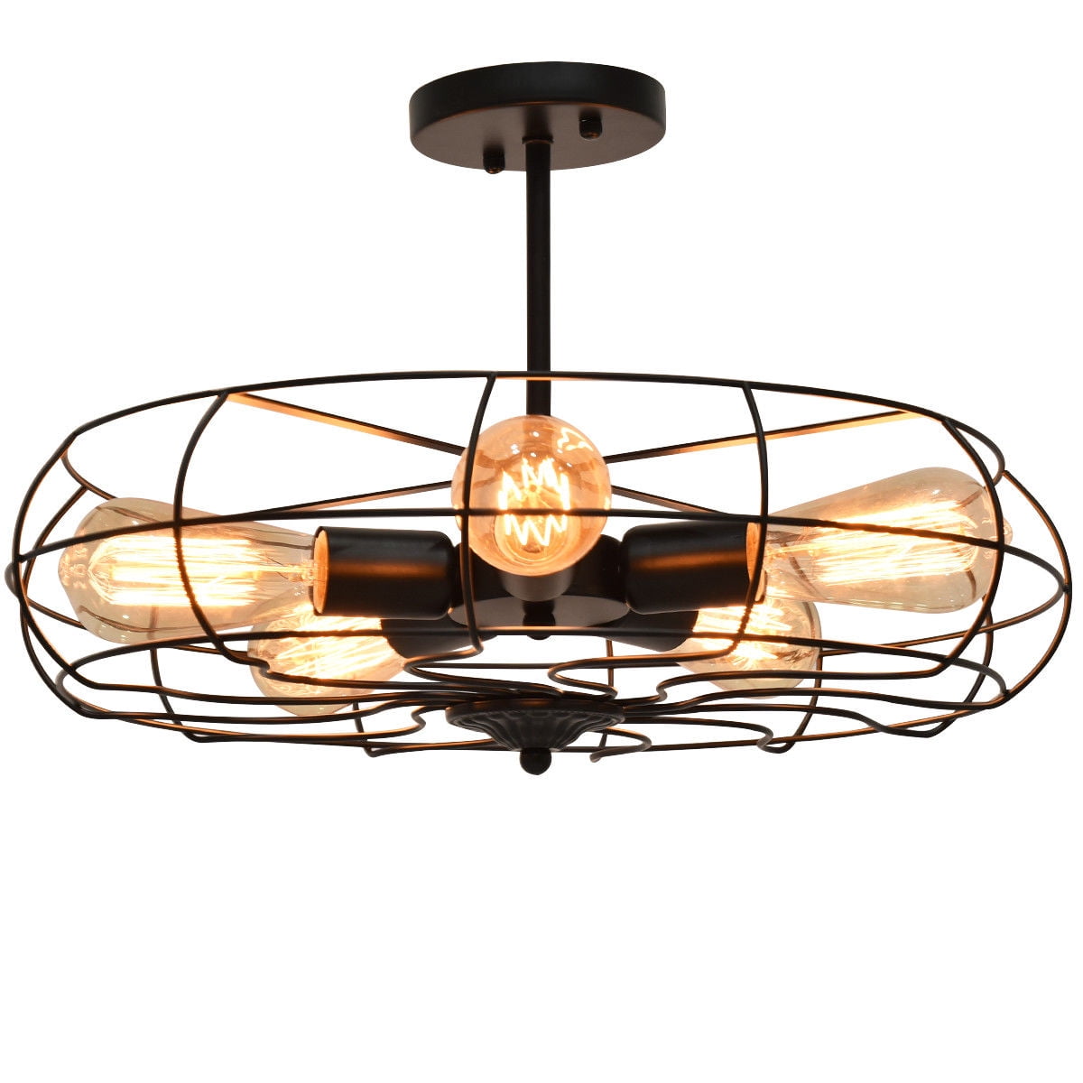 Gymax Industrial Vintage Flush Mount Ceiling Light Metal Hanging