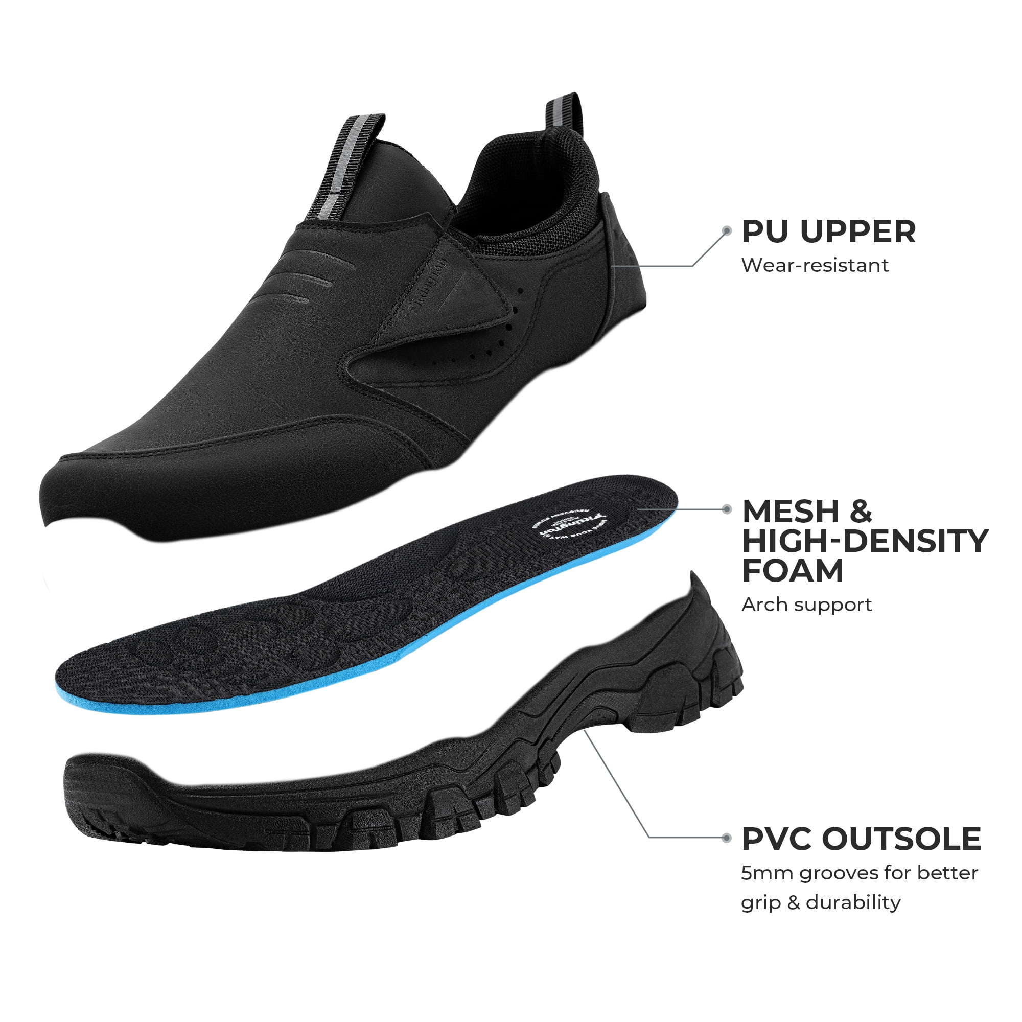 Fittington Slip on Shoes for Men Hiking Walking Shoes Trekking Loafer with Arch Support, Black-Size 13