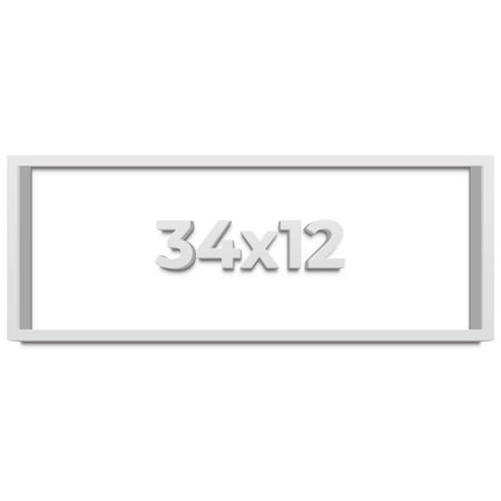 34x12 Shadow Box Frame White | 1 Inches Deep Real Wood Contemporary Shadowbox Display Frame | UV