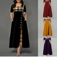 thumbnail image 2 of Robe d'Été Col Rond Contraste Couleur Manches Irrégulière Longue Robe en Grandes Quantités Jaune 5XL, 2 of 5