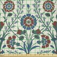 thumbnail image 2 of Ambesonne Ethnic Fabric by the Yard Microfiber, Old Floral Leaf Ornament, 5 Yards, Maroon Teal, 2 of 2