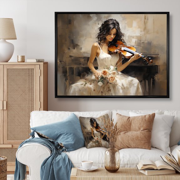 Designart "Latin Celebration with Salsa Fiesta Music" Entertainment Framed Wall Art - Vintage White Music Bedroom Framed Canvas Wall Art