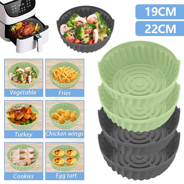 2Pcs Air Fryer Silicone Pot avec Poignée Résistant à la Chaleur Réutilisable Air Fryer Silicone Pot Antiadhésif Air Fryer Silicone Panier