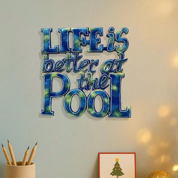 HELLOYOUNG Metal Wall Art Coastal Tropical Decor Summer Patio Bathroom Wall Sculpture Life Is Better At The Pool Beach House Gift Holiday