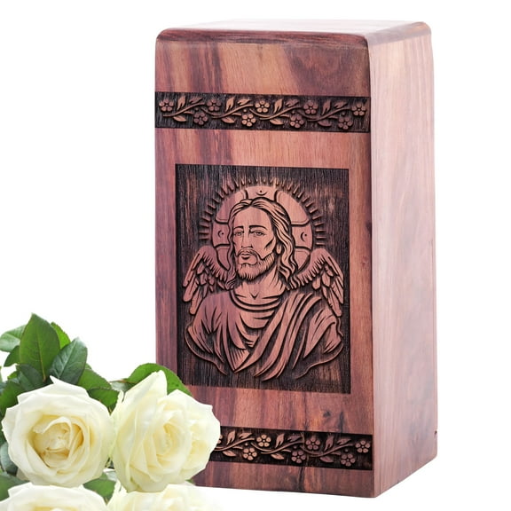 KARYLIZ Jesus Christ Wooden Urns For Ashes Adult Male Elegant Cremation Urn - Decorative Urns For Human Ashes - Adult Female Urns For Burial - Urns For Ashes Adult Male Large Urns