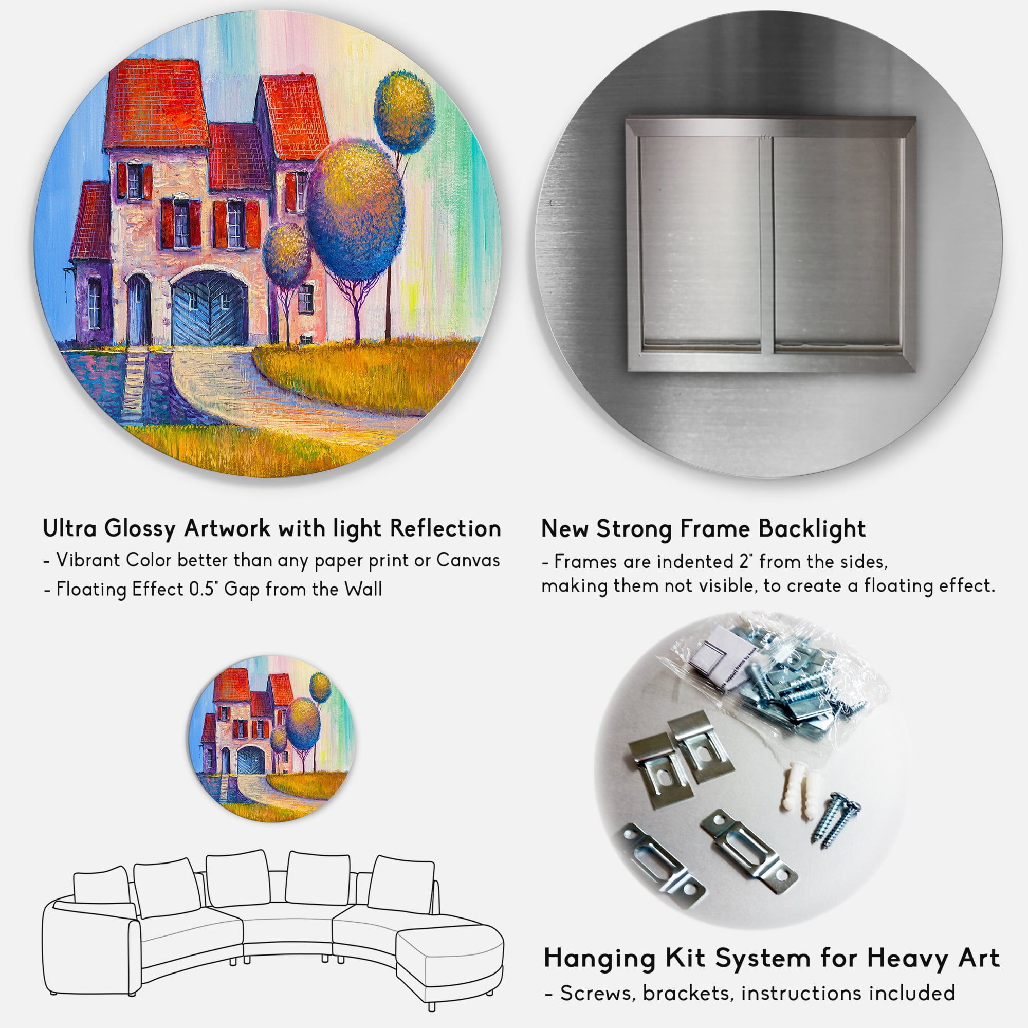 Designart 'A Red Roof House With In The Village' Modern Circle Metal Wall Art 23x23 - Disc of 23